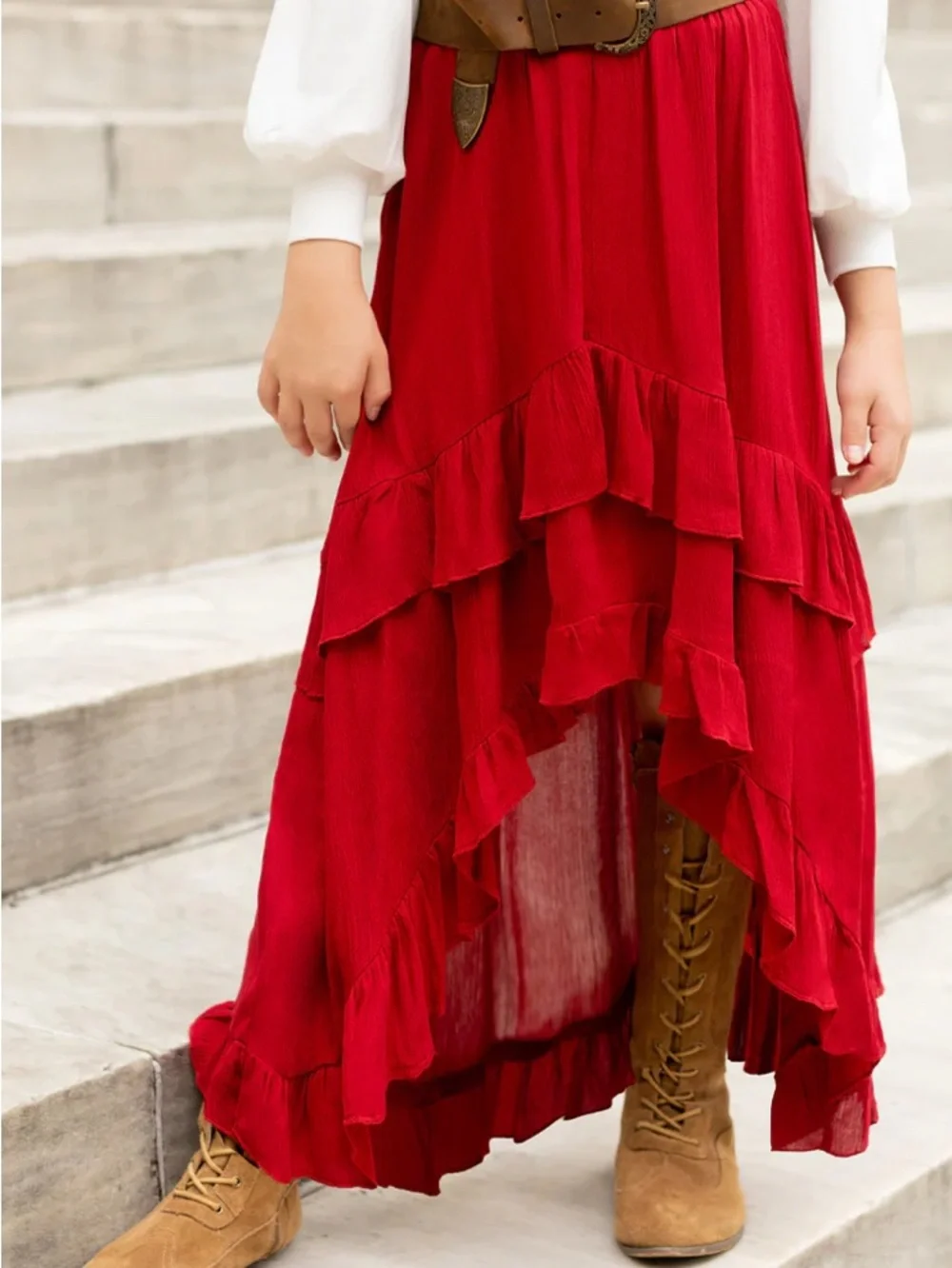 Joyfolie Red High-Low Ruffle Skirt 14